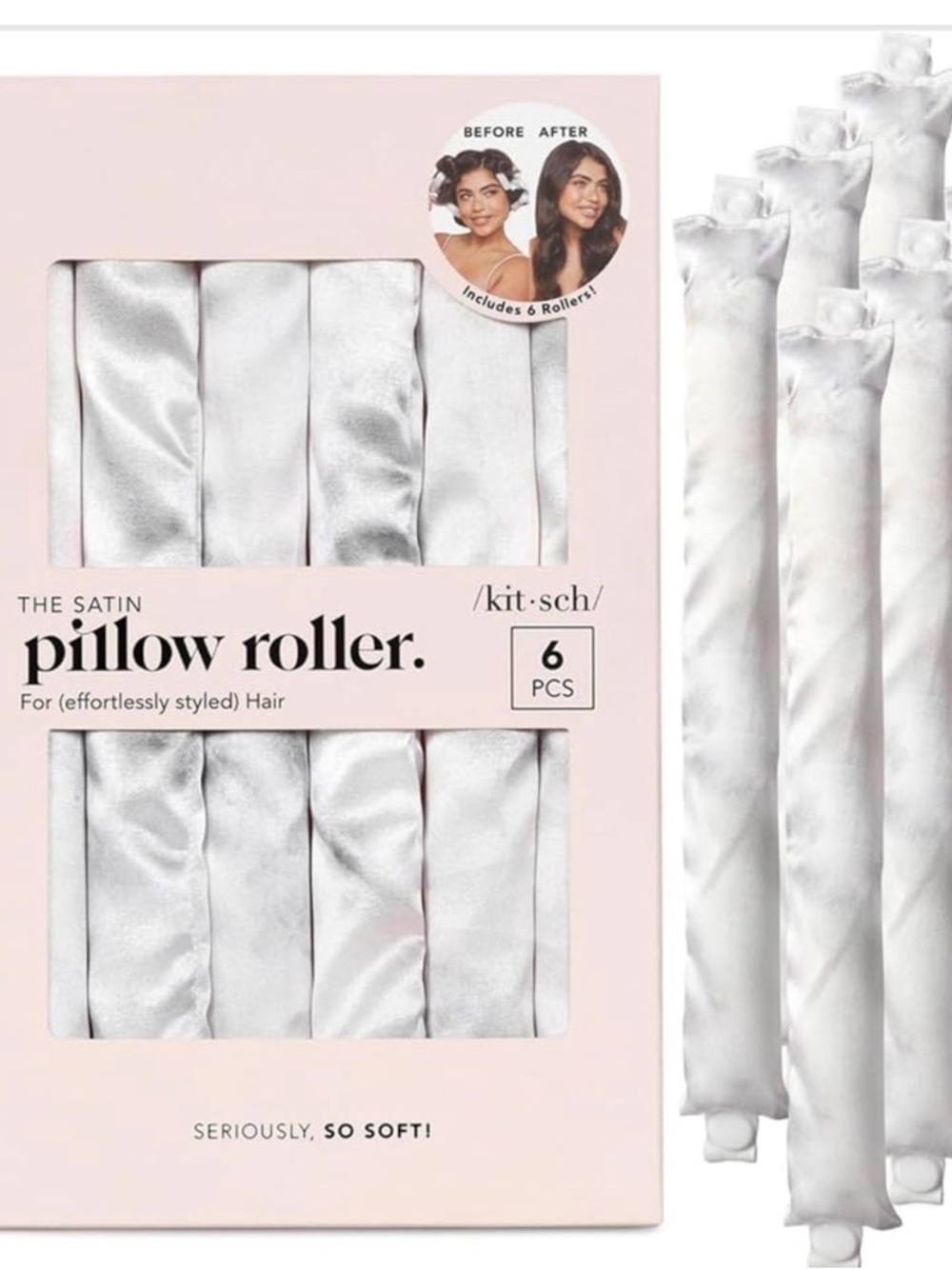 Kitsch Marble-Print Satin Hair Rollers - White & Gray brand new